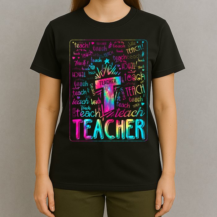 Tie Dye Teacher Typography Word Art T-Shirt