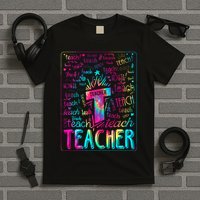 Tie Dye Teacher Typography Word Art T-Shirt