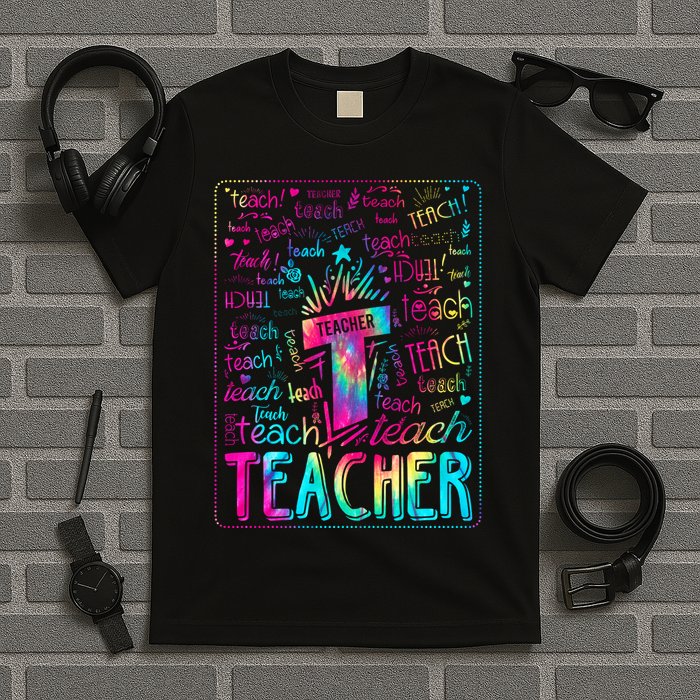 Tie Dye Teacher Typography Word Art T-Shirt