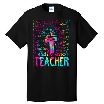 Tie Dye Teacher Typography Word Art Tall T-Shirt