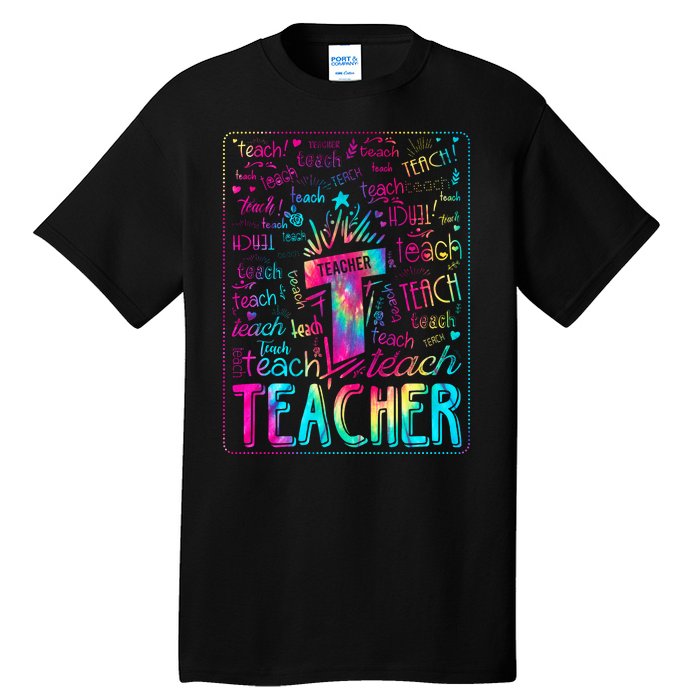 Tie Dye Teacher Typography Word Art Tall T-Shirt