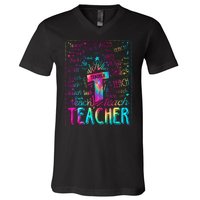 Tie Dye Teacher Typography Word Art V-Neck T-Shirt