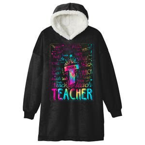 Tie Dye Teacher Typography Word Art Hooded Wearable Blanket