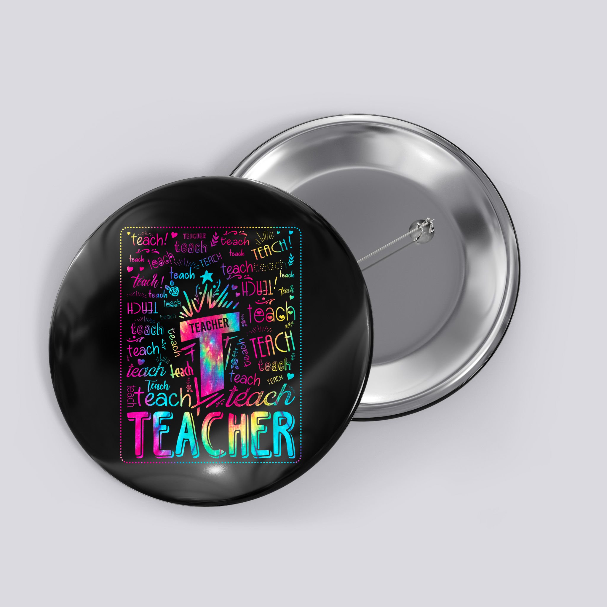 Tie Dye Teacher Typography Word Art Button