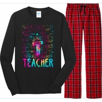 Tie Dye Teacher Typography Word Art Long Sleeve Pajama Set