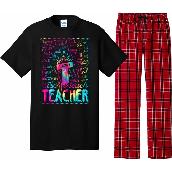 Tie Dye Teacher Typography Word Art Pajama Set