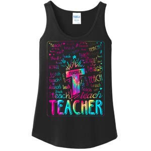 Tie Dye Teacher Typography Word Art Ladies Essential Tank