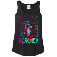 Tie Dye Teacher Typography Word Art Ladies Essential Tank