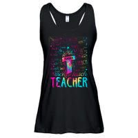 Tie Dye Teacher Typography Word Art Ladies Essential Flowy Tank