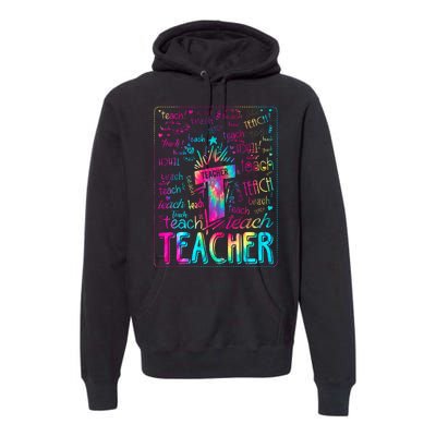 Tie Dye Teacher Typography Word Art Premium Hoodie