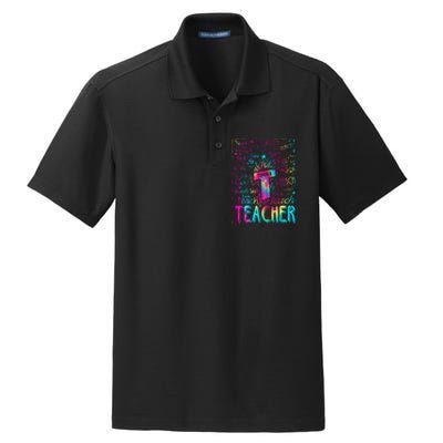 Tie Dye Teacher Typography Word Art Dry Zone Grid Polo