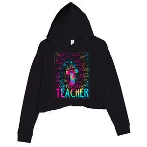 Tie Dye Teacher Typography Word Art Crop Fleece Hoodie