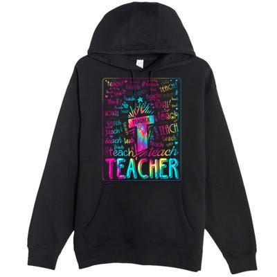 Tie Dye Teacher Typography Word Art Premium Pullover Hoodie