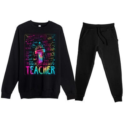 Tie Dye Teacher Typography Word Art Premium Crewneck Sweatsuit Set