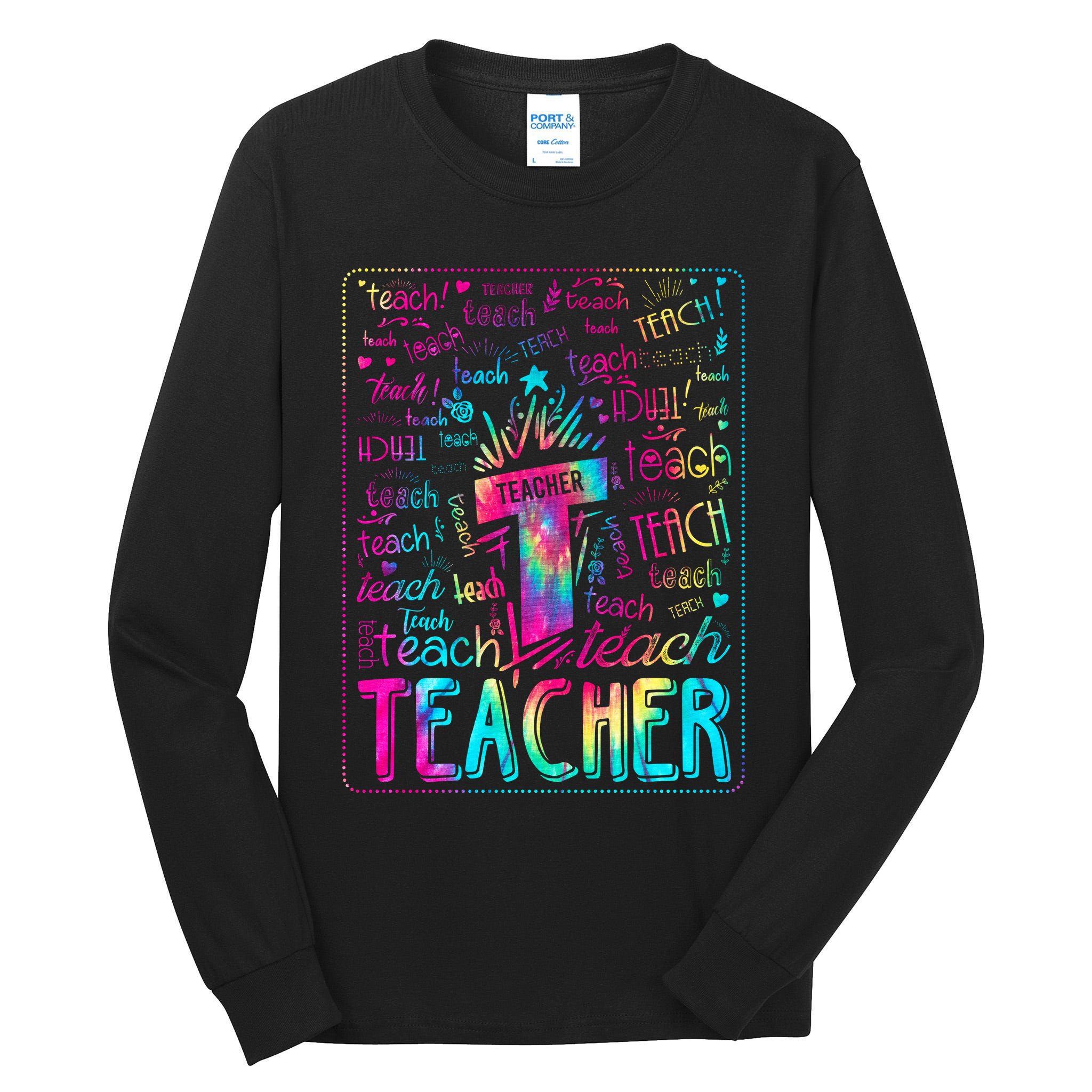 Tie Dye Teacher Typography Word Art Tall Long Sleeve T-Shirt