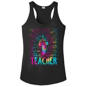 Tie Dye Teacher Typography Word Art Ladies PosiCharge Competitor Racerback Tank