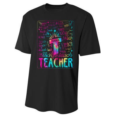 Tie Dye Teacher Typography Word Art Performance Sprint T-Shirt