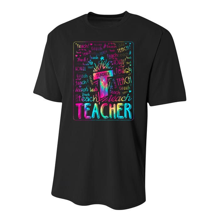 Tie Dye Teacher Typography Word Art Youth Performance Sprint T-Shirt