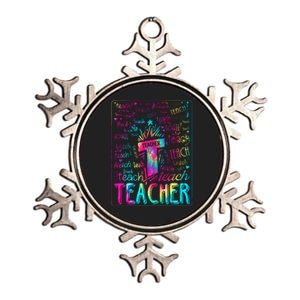 Tie Dye Teacher Typography Word Art Metallic Star Ornament