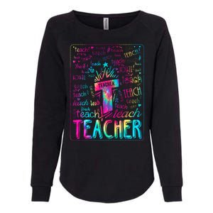 Tie Dye Teacher Typography Word Art Womens California Wash Sweatshirt