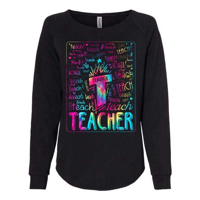 Tie Dye Teacher Typography Word Art Womens California Wash Sweatshirt