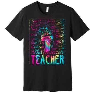 Tie Dye Teacher Typography Word Art Premium T-Shirt