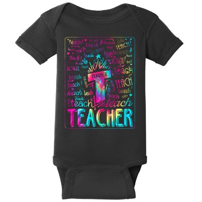 Tie Dye Teacher Typography Word Art Baby Bodysuit