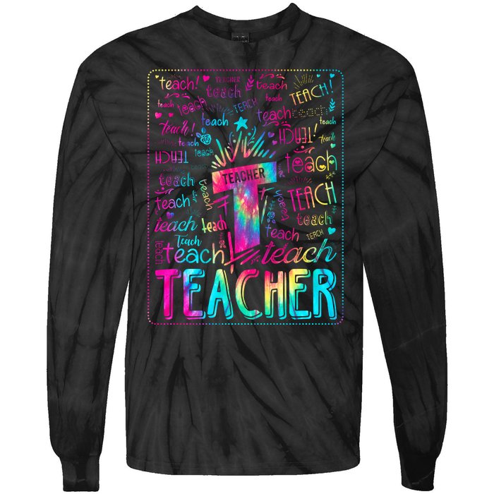 Tie Dye Teacher Typography Word Art Tie-Dye Long Sleeve Shirt