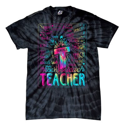 Tie Dye Teacher Typography Word Art Tie-Dye T-Shirt