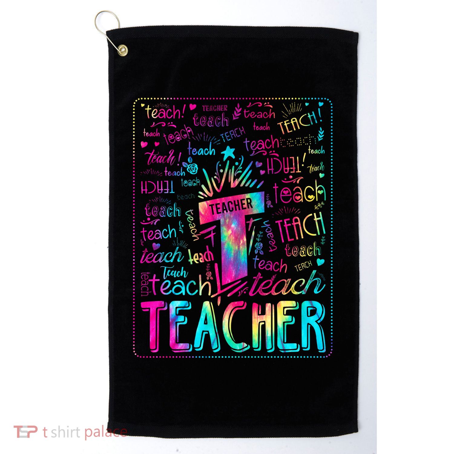 Tie Dye Teacher Typography Word Art Golf Towel