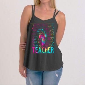 Tie Dye Teacher Typography Word Art Women's Strappy Tank