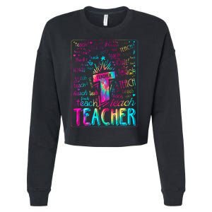 Tie Dye Teacher Typography Word Art Cropped Pullover Crew