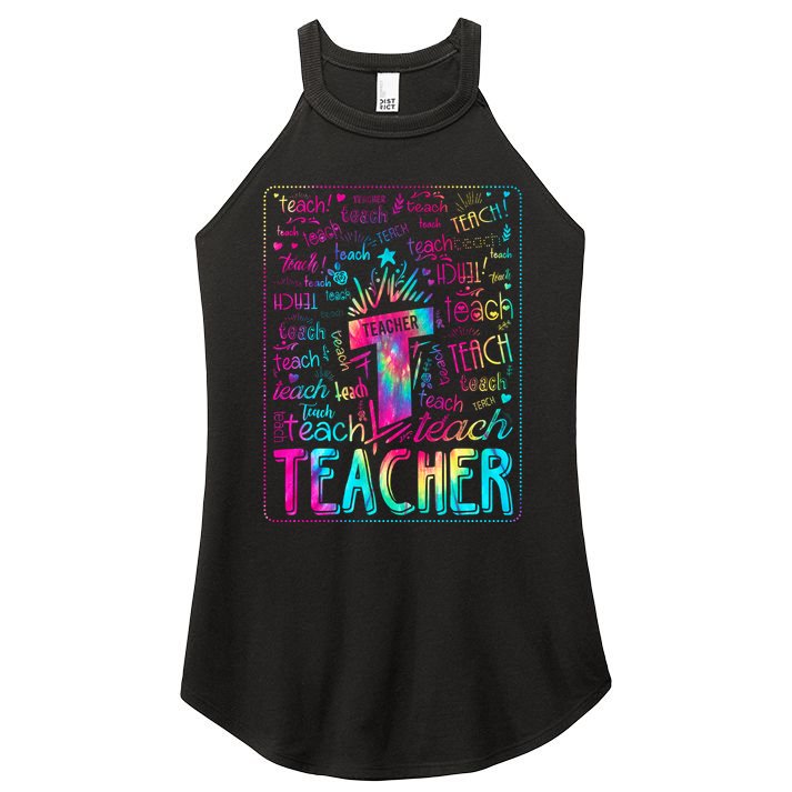 Tie Dye Teacher Typography Word Art Women's Perfect Tri Rocker Tank