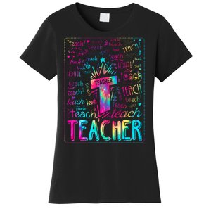 Tie Dye Teacher Typography Word Art Women's T-Shirt