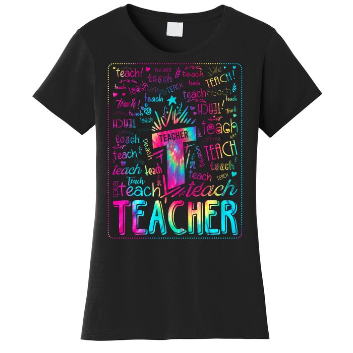 Tie Dye Teacher Typography Word Art Women's T-Shirt