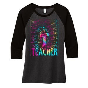 Tie Dye Teacher Typography Word Art Women's Tri-Blend 3/4-Sleeve Raglan Shirt