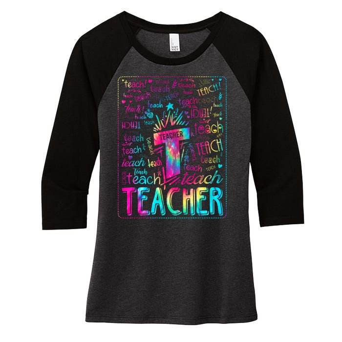 Tie Dye Teacher Typography Word Art Women's Tri-Blend 3/4-Sleeve Raglan Shirt