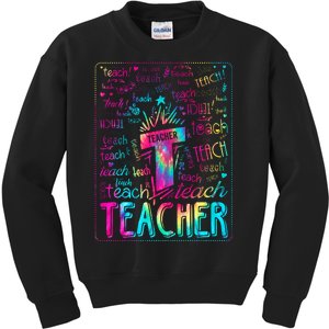 Tie Dye Teacher Typography Word Art Kids Sweatshirt