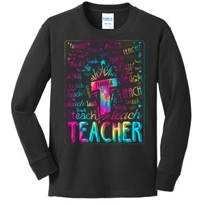 Tie Dye Teacher Typography Word Art Kids Long Sleeve Shirt