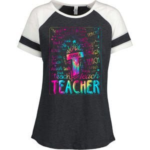 Tie Dye Teacher Typography Word Art Enza Ladies Jersey Colorblock Tee