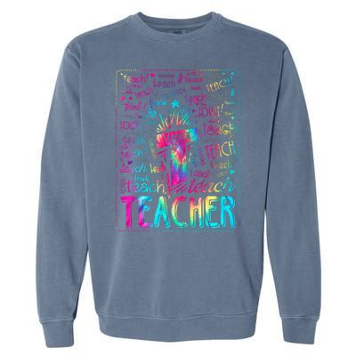 Tie Dye Teacher Typography Word Art Garment-Dyed Sweatshirt