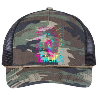 Tie Dye Teacher Typography Word Art Retro Rope Trucker Hat Cap