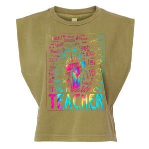 Tie Dye Teacher Typography Word Art Garment-Dyed Women's Muscle Tee