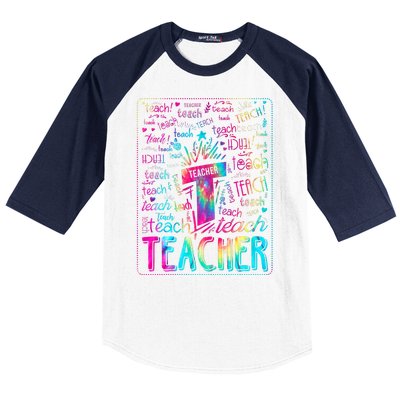 Tie Dye Teacher Typography Word Art Baseball Sleeve Shirt