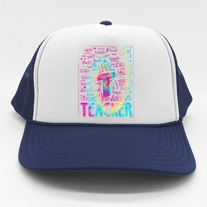 Tie Dye Teacher Typography Word Art Trucker Hat