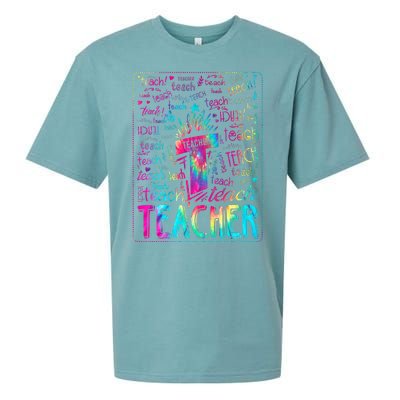 Tie Dye Teacher Typography Word Art Sueded Cloud Jersey T-Shirt