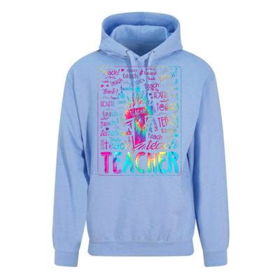 Tie Dye Teacher Typography Word Art Unisex Surf Hoodie