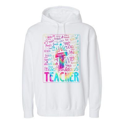 Tie Dye Teacher Typography Word Art Garment-Dyed Fleece Hoodie