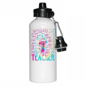 Tie Dye Teacher Typography Word Art Aluminum Water Bottle