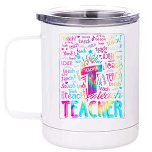 Tie Dye Teacher Typography Word Art 12 oz Stainless Steel Tumbler Cup